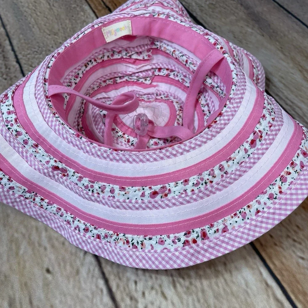 Millymook Sweetheart Girls Size Pink Gingham & Floral Floppy Sun Hat